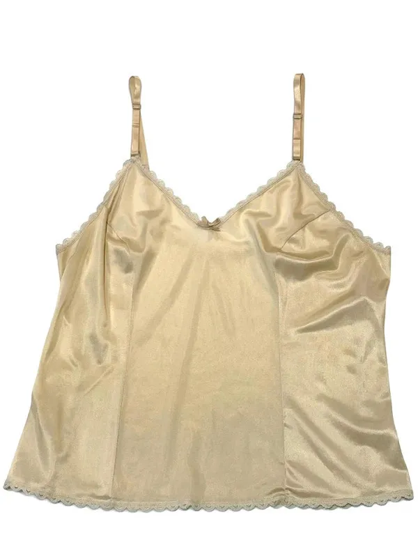 Vintage 80s Sears Champagne Satin Lace Camisole Made USA 36 - Image 2