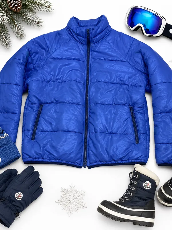 Patagonia Patched Blue Down Puffer Coat Jacket Full Zip Insulated Women L FLAWED - Image 3