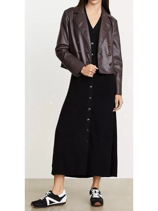 LOFT Versa Faux Leather Cropped Double Breasted Blaze Sz XSP Brown Espresso - Image 3