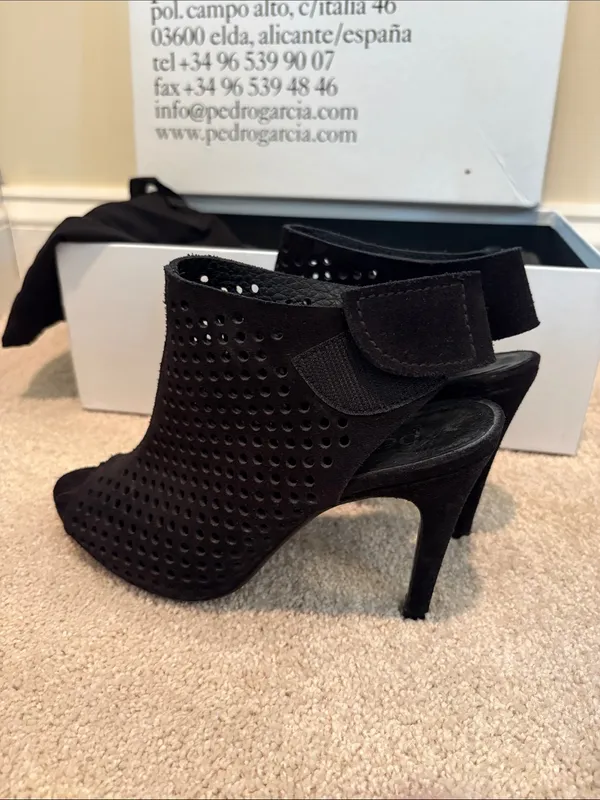 Pedro Garcia Black Perforated Suede Peep-Toe Ankle Boots - Image 3