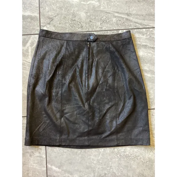 Free People Black Metallic Faux Suede Ruched Mini Skirt XS Ruched Side Edgy - Image 6