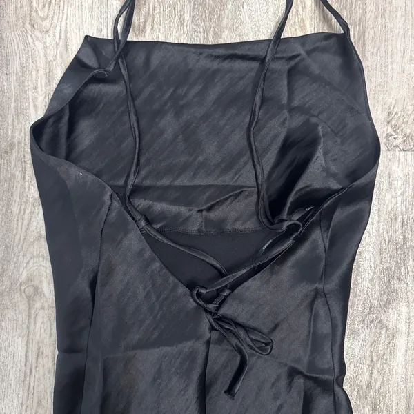 ASOS DESIGN Black Satin Lace Up Back Maxi Slip Dress Square Neck US 6‎ UK 10 - Image 8