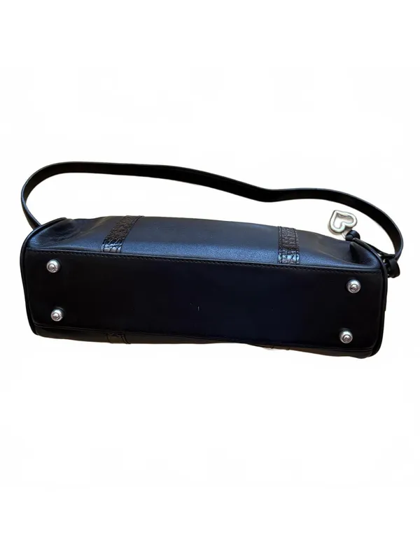 Brighton Black Leather Shoulder Bag Croc Embossed Heart Hardware Buckle C687292 - Image 4