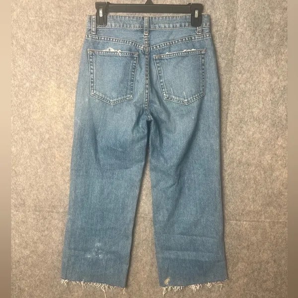 Reformation‎ Woman 24 Relaxed Straight High Waisted raw hem Blue Jeans - Image 6