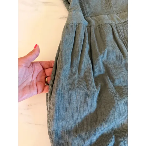 Aerie Sage‎ Green Tie Front Smocked Back Gauze Romper Small 1407-2818-82 - Image 5