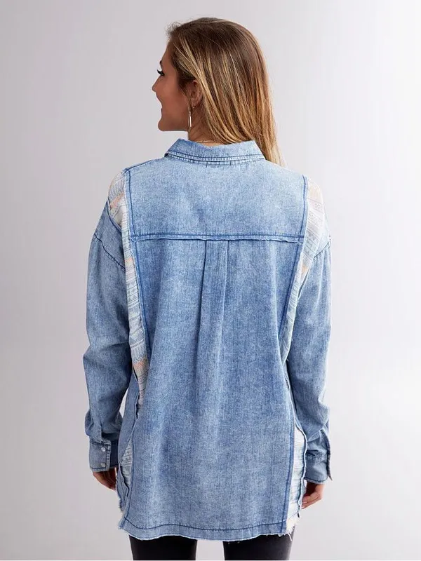 Buckle Gimmicks Pieced Chambray Shirt - Image 2