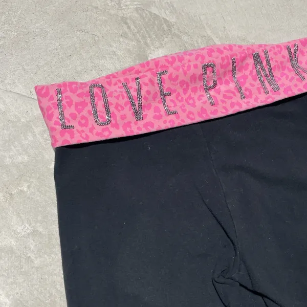 Victoria's Secret PINK Women's Y2K Fold Over Yoga Pants Pink Sparkle SZ M Capri - Image 4