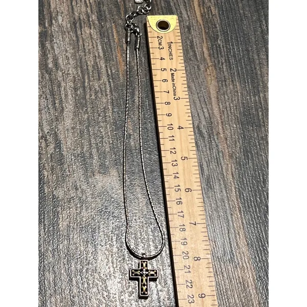 Brighton Seville‎ Cross Necklace Reversable Silver Gold 16" Two-Tone Scrollwork - Image 7