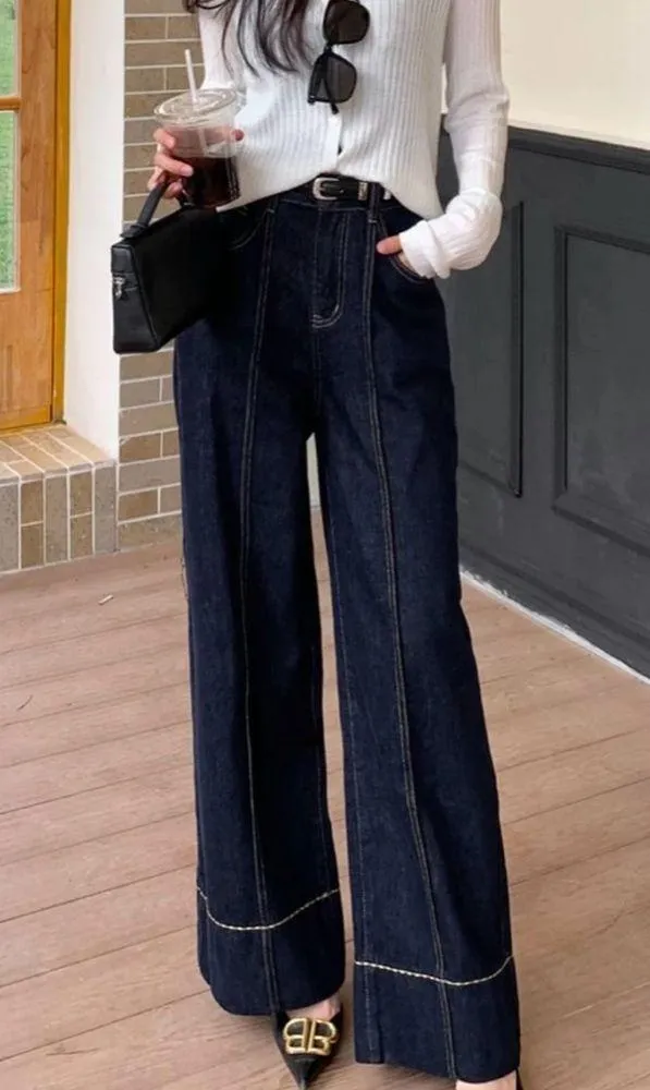 Commense Wide Leg Jeans Pants Vintage Style Denim Navy Blue Dark Wash NEW NWT XL - Image 7