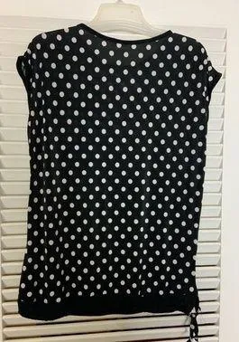 L/XL Black polka dot cotton tie up blouse - Image 2