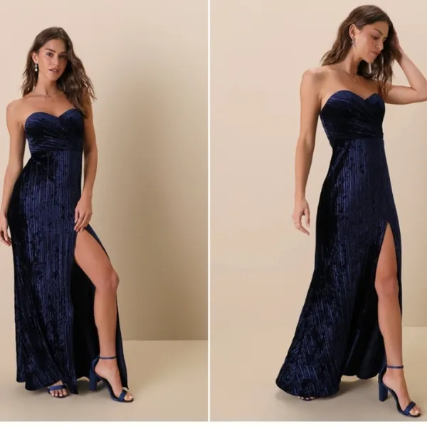 LULU's Elegant Retro Prom Wedding Special Event Modern Chic Sexy Velvet Maxi - Image 2