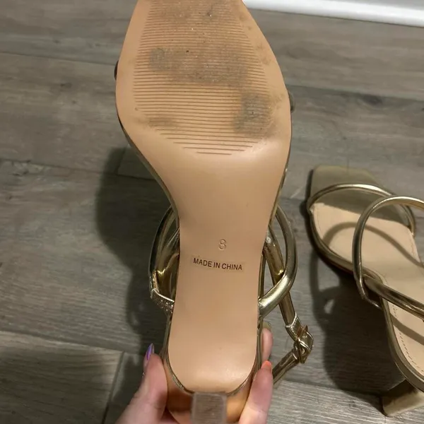 Gold Metallic Sandal Heels Size 8 - Image 3