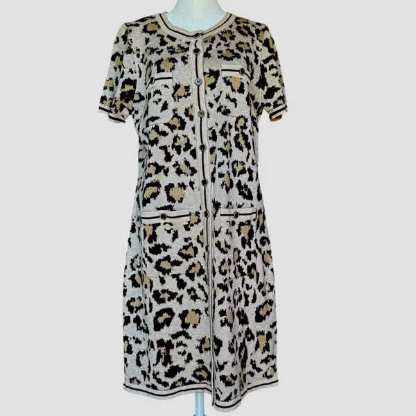 Heartloom‎ Vivette Leopard Print Knit Dress Sz L - Image 7