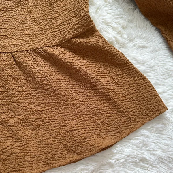 Madewell Blouse Peplum Open-Back Top Brown S - Image 8