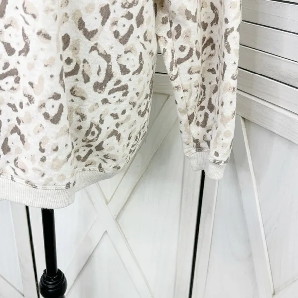Aerie Leopard Print Oversized‎ Sweatshirt Cream Tan Beige Small Quarter Zip - Image 7