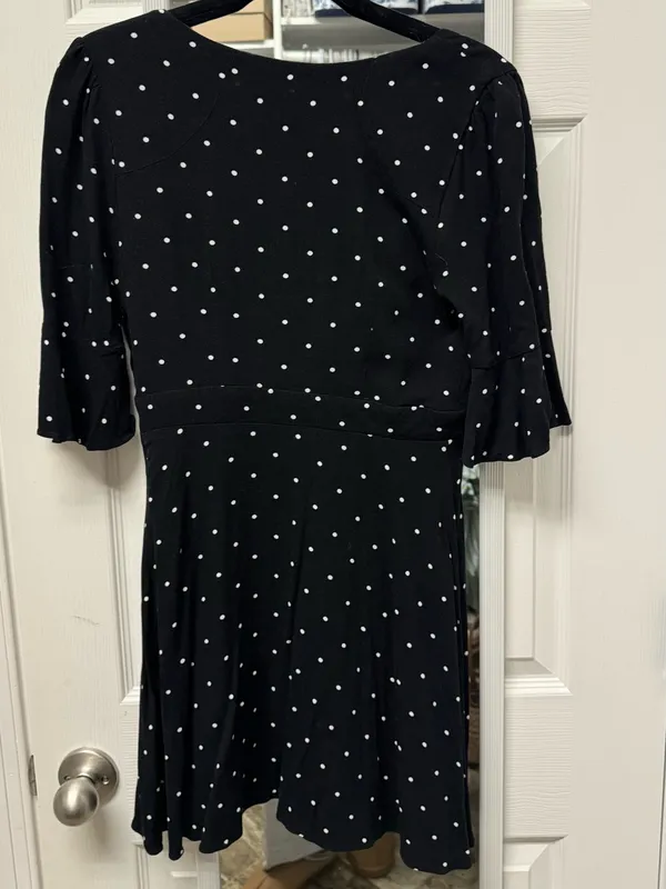 Free People Black with White Polka Dots Tie-Front Midi Dress - Image 2