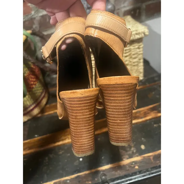 Coach Tan Leather Peep Toe Slingback Block Heel Booties 7 - Image 5