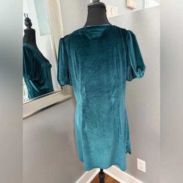Monte The Label Emerald Velvet Square Neck Whimsigoth Mini Dress Large. - Image 4
