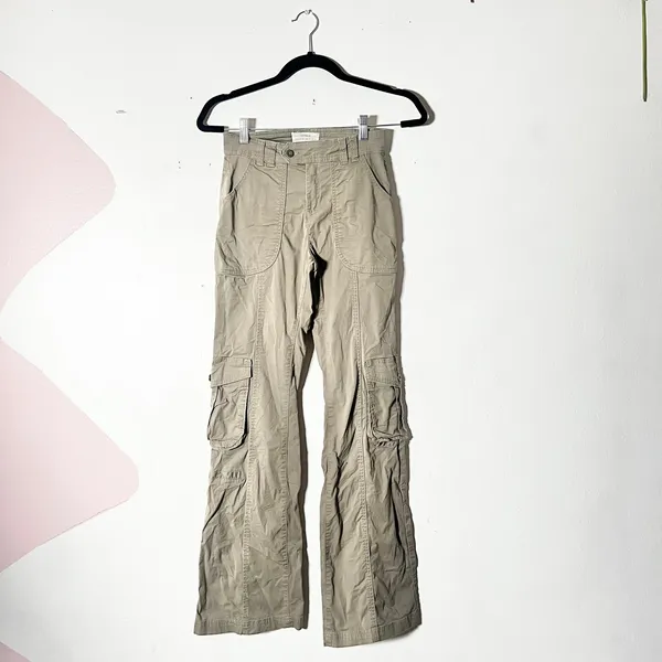 Cotton:On Cargo Pants Women's 2 Khaki Tan Low Rise Flare Y2K Utility - Image 2