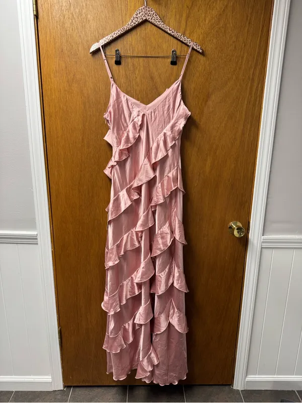 Petal + Pup Ciao Ruffles Maxi Satin Dress Sleeveless Long Pink Large NEW - Image 15