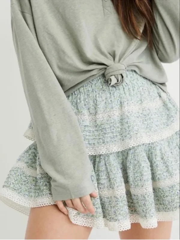Aerie Floral Tiered Ruffle Mini Skirt - Image 2
