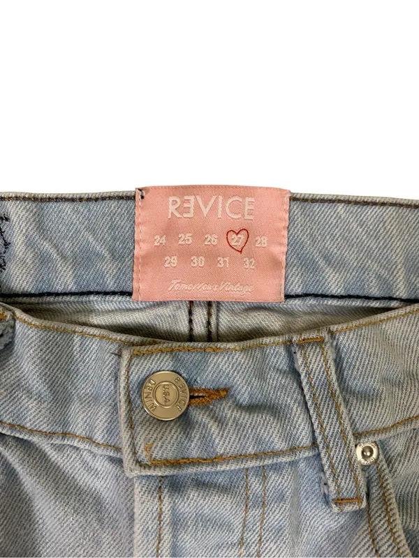 Revice Light Wash Two Tone Jeans 27 Black Side Stripe High Rise Straight Leg - Image 2