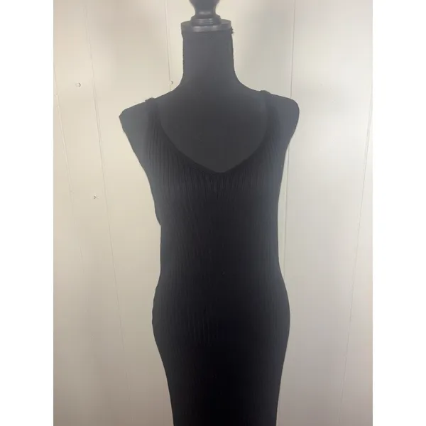 Abercrombie & Fitch Ribbed Midi Dress Ivory V-Neck Tank Sweater‎ Slit Size S - Image 3