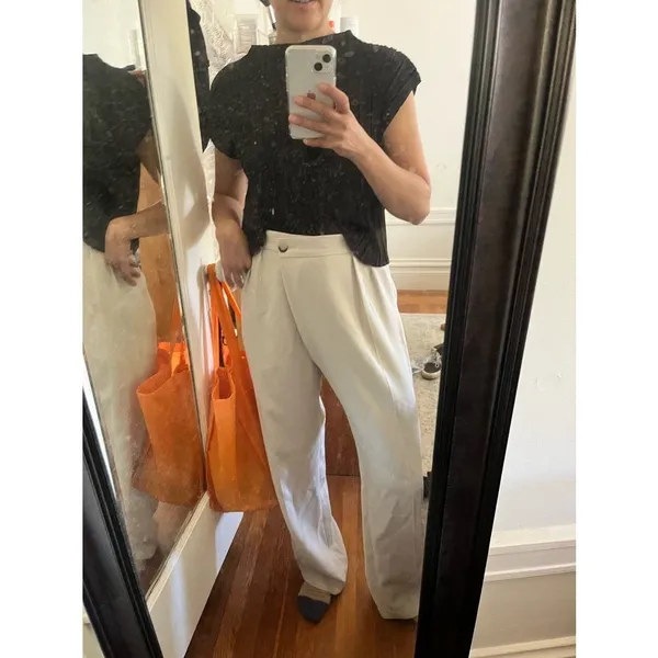 BA&SH Off-White Crepe Pleated Front Zipper Oxford Style Shen Pants Size US 8 - Image 11