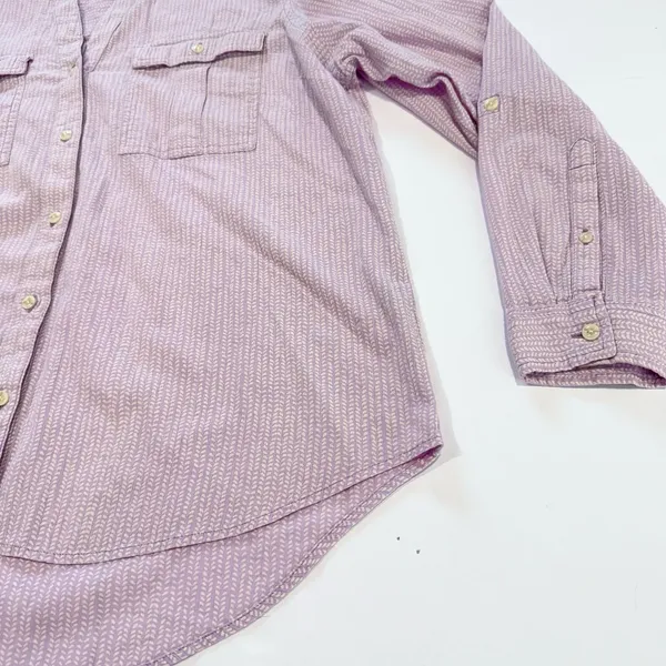 LL Bean Lavender Herringbone Organic Cotton Button Up Hi Low Shirt‎ Size XL - Image 6