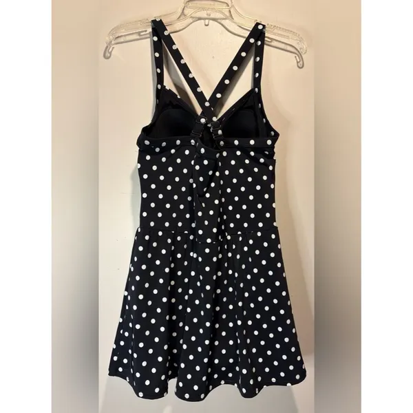 d&co beach One Piece Polka Dots Criss Cross Back Ruch Chest Swim Dress Size 12P - Image 3