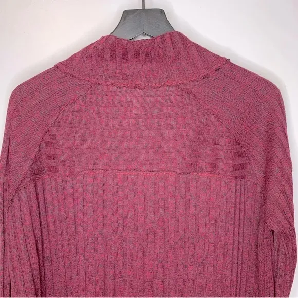 Free People Clarissa Mock Neck Ribbed‎ Burgundy Sweater Size S - Image 6
