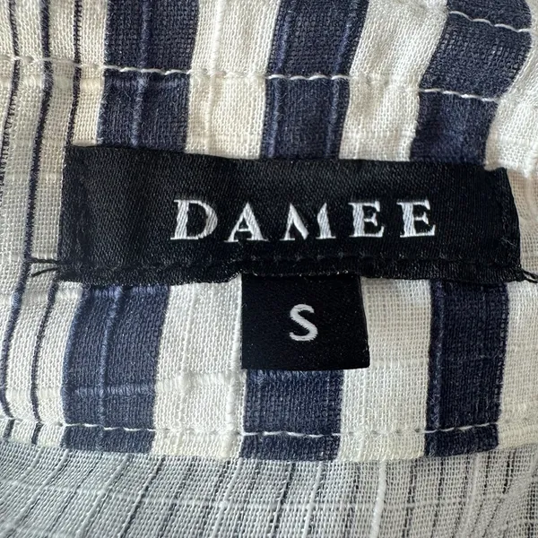 DAMEE Oversized Striped Button Up Shirt Small Wire Collar Blue Lagenlook Artsy - Image 9