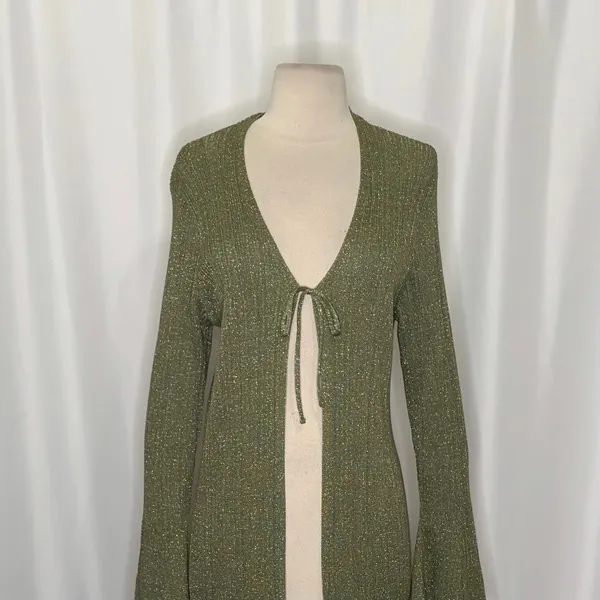 By ANTHROPOLOGIE Long Shine Cardigan‎ Sweater Green Tie Front Knitwear Small - Image 3