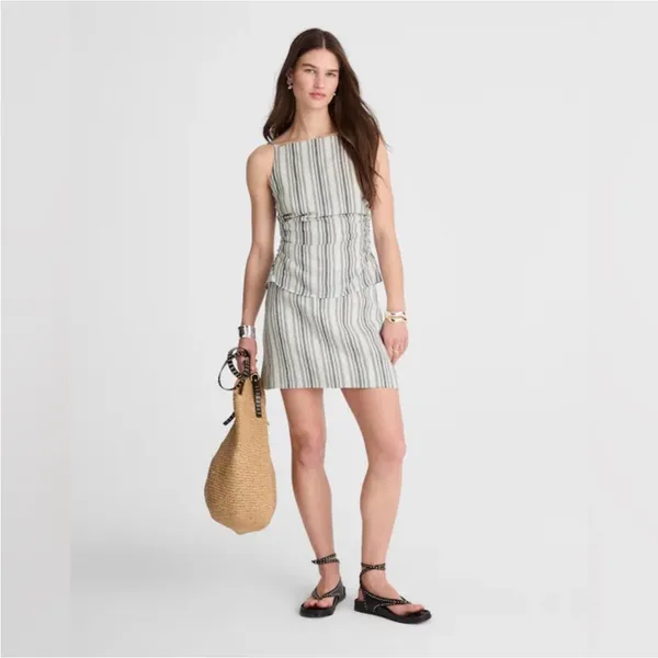 NWT Madewell Ruched Squareneck Tank in Linen-Cotton BROKEN ZIPPER - Image 3