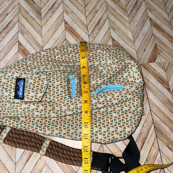 KAVU Rope Sling Backpack Geometric Print Adjustable Strap‎ Teal Tan Brown Travel - Image 12