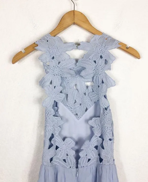 SAYLOR x Free People Melody Madi Maxi Dress Size XS Sky Blue Crochet Hi Low - Image 11