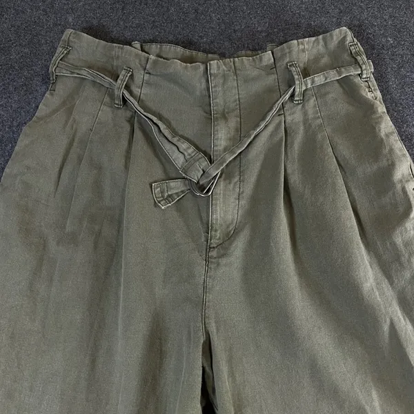 Abercrombie & Fitch Olive Green Linen Blend Pleated Tapered Pants Size L - Image 9
