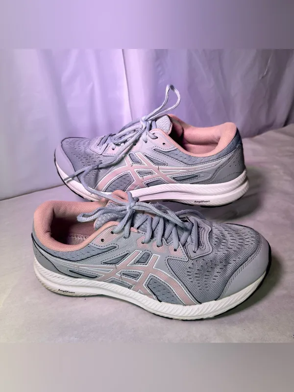 ASICS Women's Gray and Light Pink Athletic Running Shoe - Image 2