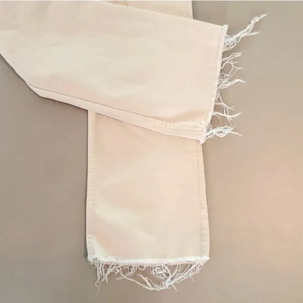Zara High Rise Flare Beige Raw Hem Jeans Size 2 - Image 3