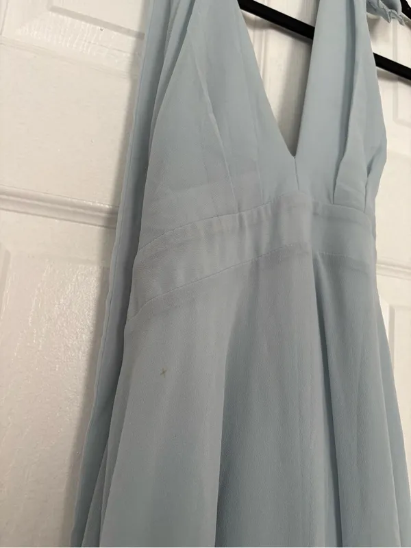 Lulus Light Blue Halter Maxi Dress Elegant Chiffon Flowy Gown Size L - Image 6