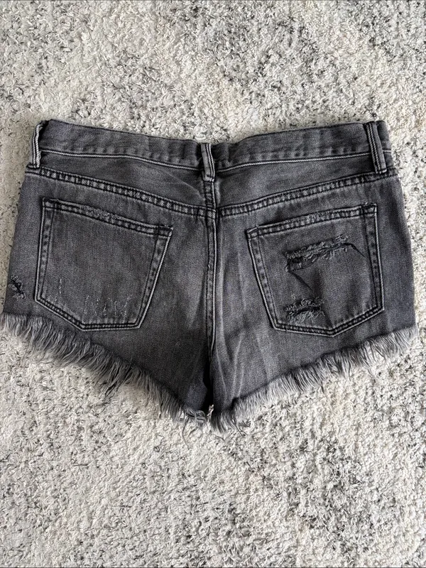 We the Free Free People Washed Black Distressed Denim Shorts Size 27 - Image 3