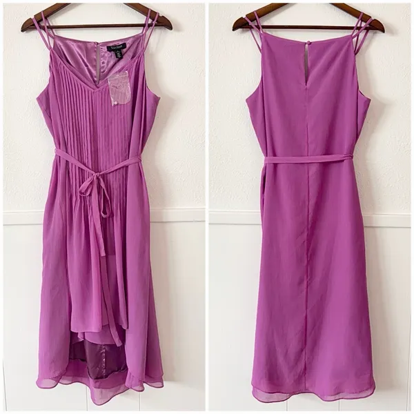 NWT White House Black Market 14 Pink Pleated Chiffon Midi Dress Hi Low Formal - Image 3