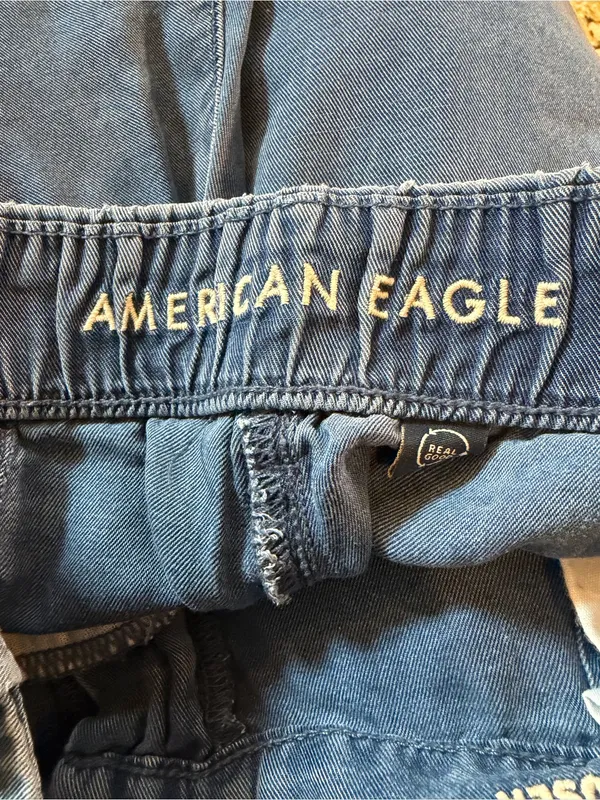 American Eagle Size 0 Wide Leg Chambray Trousers High Rise Blue - Image 7
