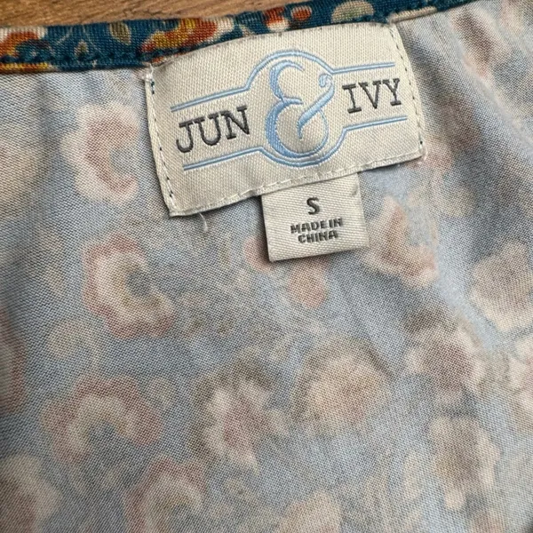 Jun & Ivy Teal‎ Blue Ditsy Floral Tiered Babydoll Mini Dress Womens Small - Image 3