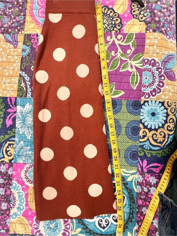 Rust Brown & Cream Polka Dot Knit Midi Skirt - Image 6