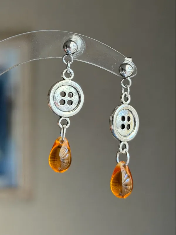 Handmade retro vintage fairy boho funky style dangle earrings🌀💛 - Image 2