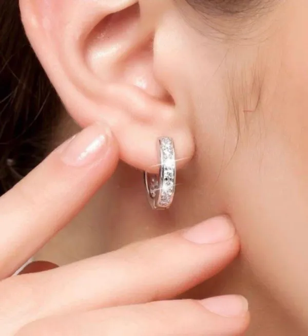 925 Silver Plated Cubic Zirconia CZ Diamond Small Hoop Earrings for Women Men - Image 4