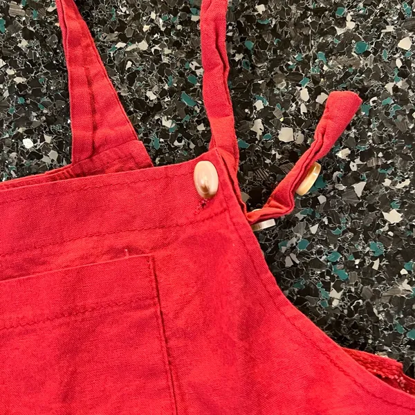 Women’s Red Medium 100% Cotton Overall Jumpsuit Romper - Image 3