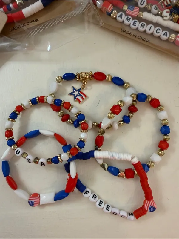 🇺🇸🇺🇸🇺🇸BOGOHO🇺🇸🇺🇸🇺🇸Fashion Jewelry Red White Blue Patriotic Beaded Bracelet Stack - Image 2