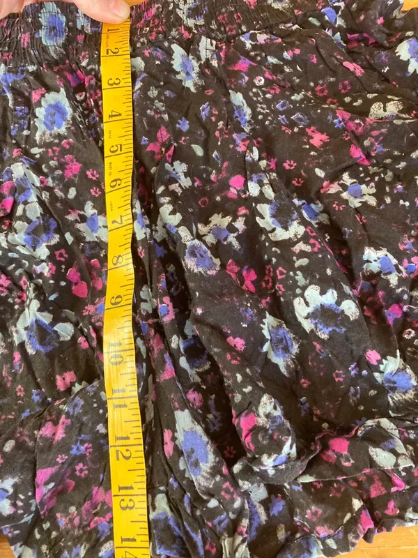Free People Floral High Waist Flowy 100% Viscose Large Shorts -Pink, Black, Blue - Image 8